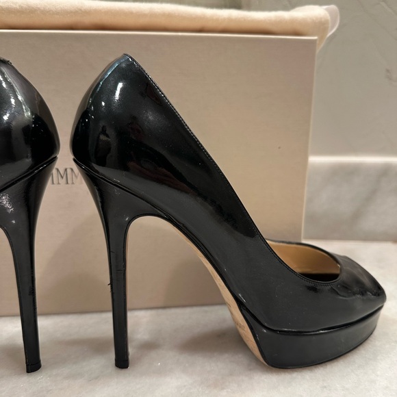 Jimmy Choo Crown Patent Black Leather Peep Toe Heel - Picture 6 of 13
